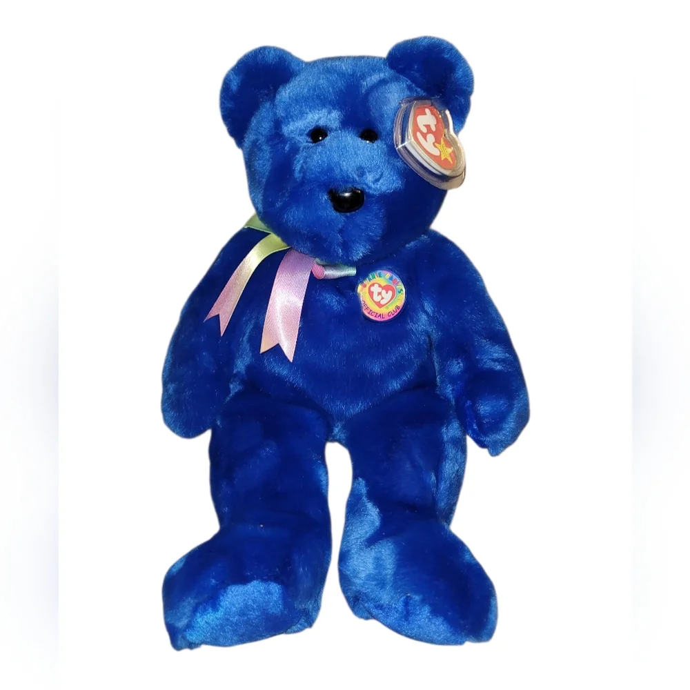 Vintage 1999 Beanie Buddies Clubby Official Club Teddy Bear Blue Plush Lovey 14